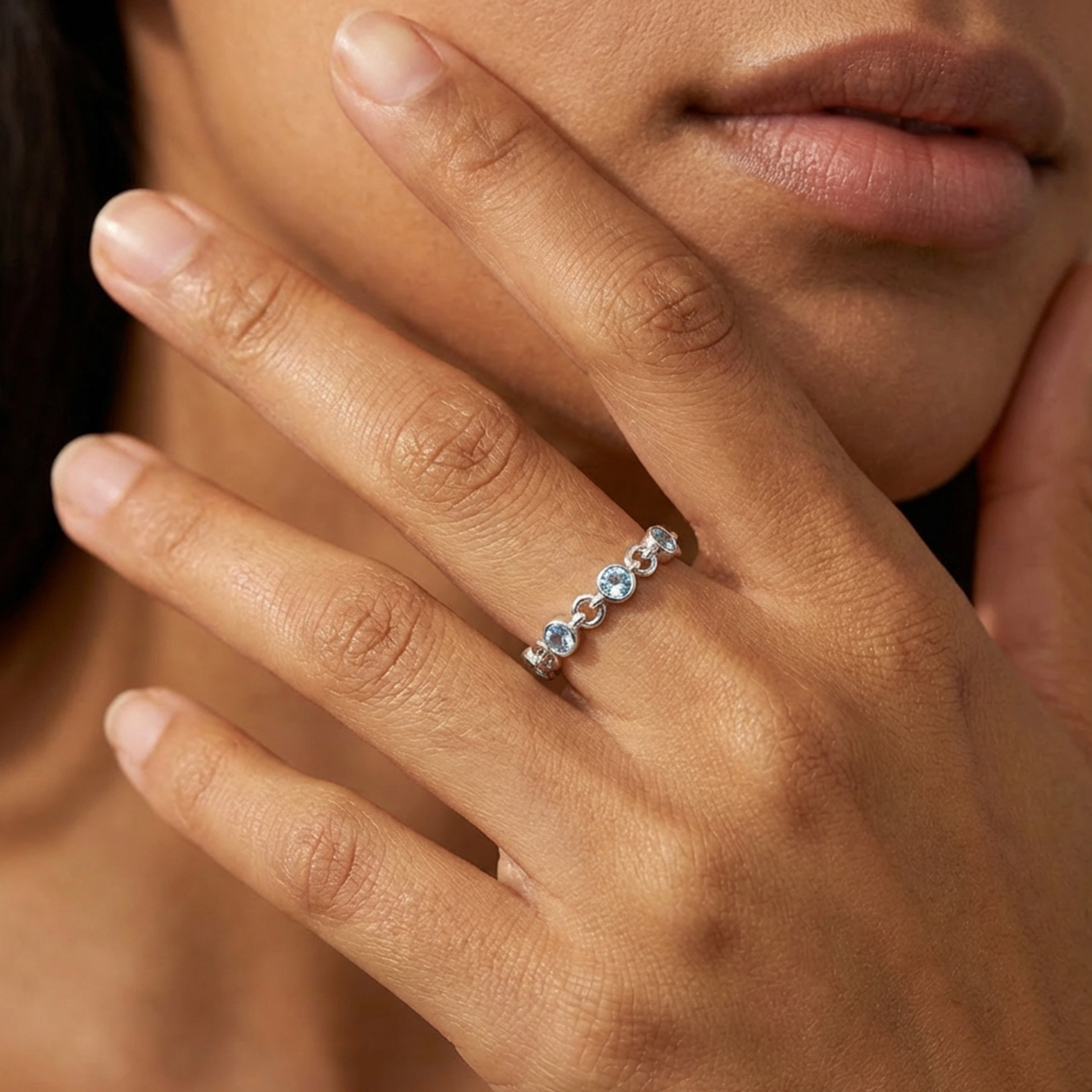 Adjustable S925 Bezel-Set Zircon Chain Ring