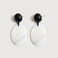 Black Bead and White Shell Drop Earrings