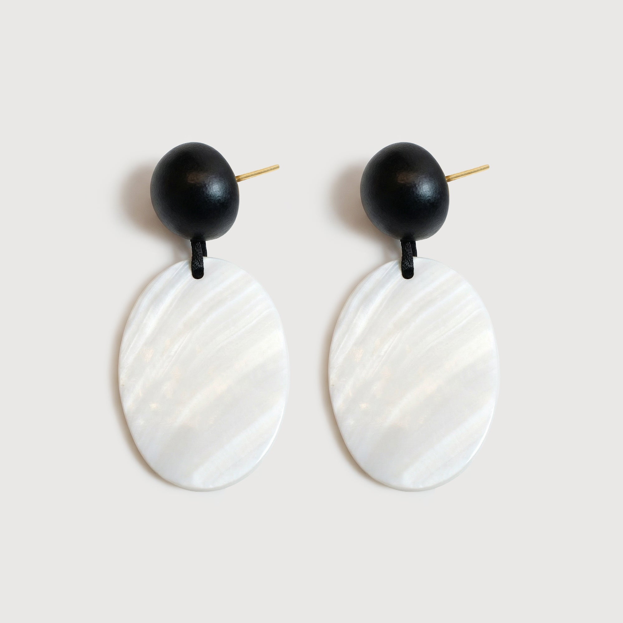 Black Bead and White Shell Drop Earrings
