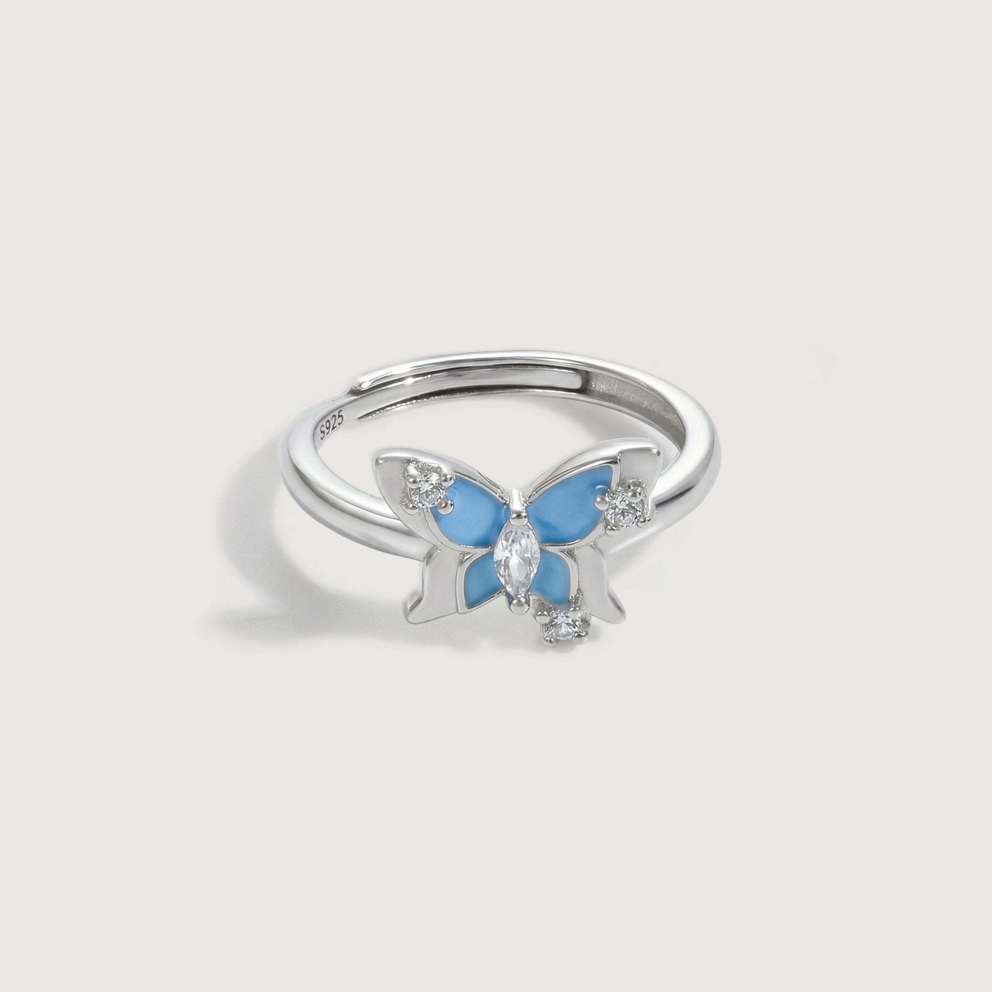 S925 Silver Blue Enamel Butterfly Ring