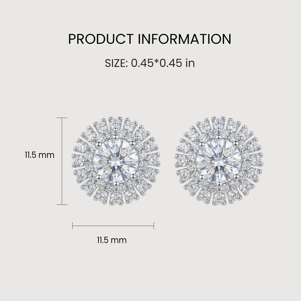 Round Halo Zircon Brass Stud Earrings