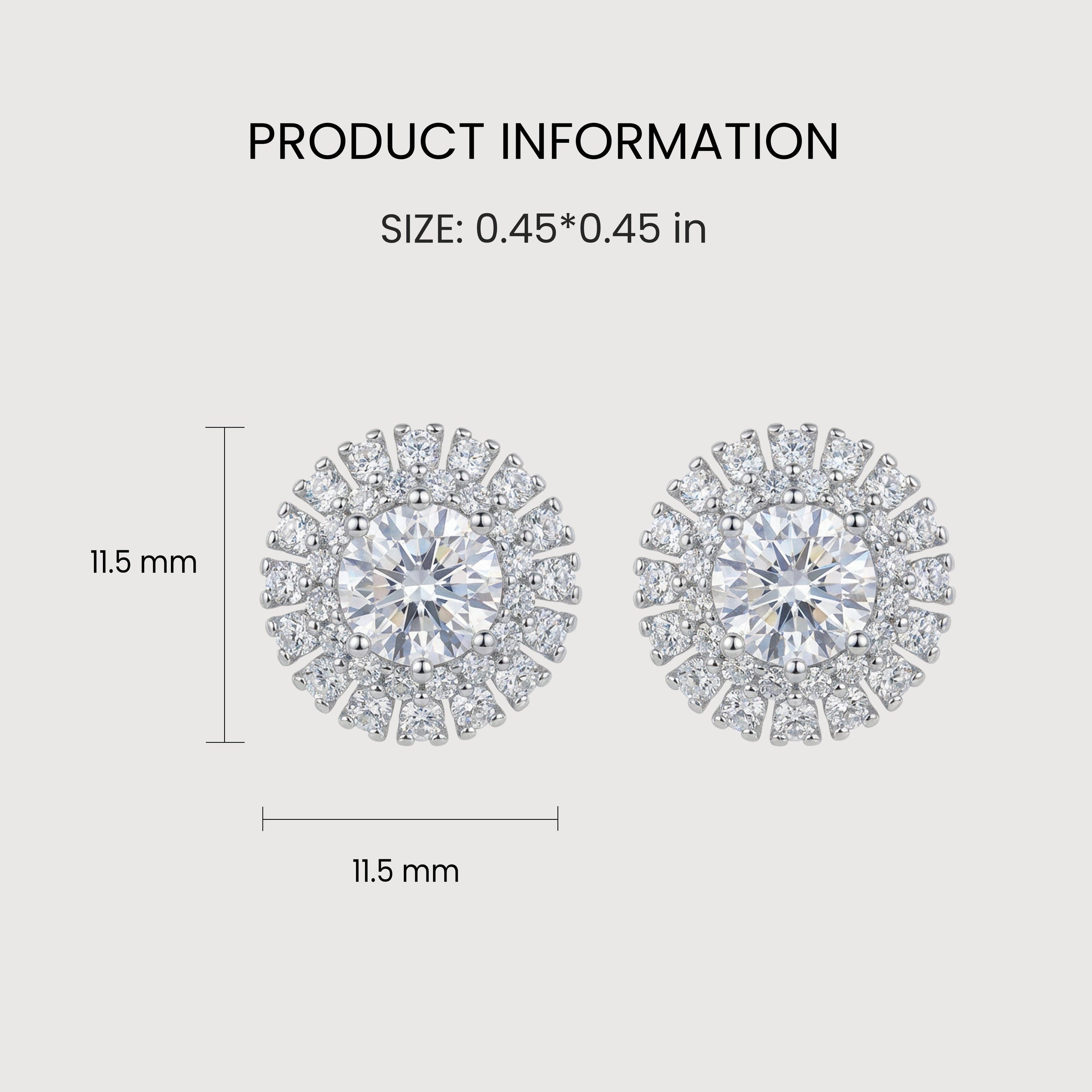Round Halo Zircon Brass Stud Earrings