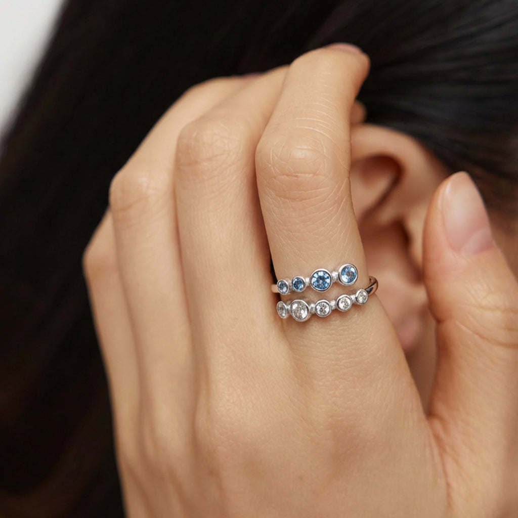 S925 Blue Zircon Double-Row Adjustable Ring