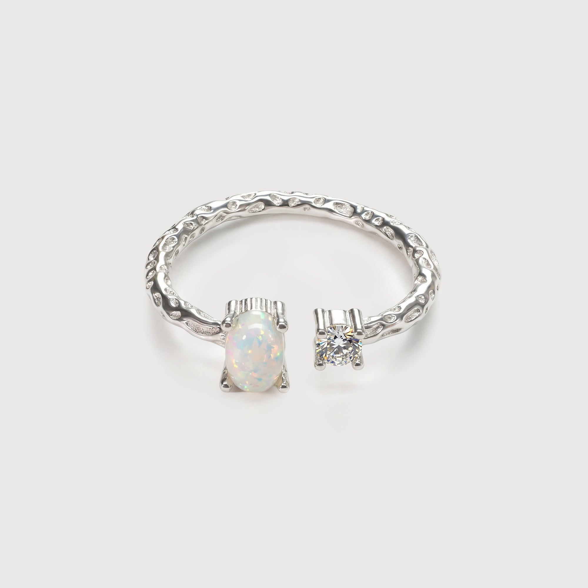 S925 Silver Opal and Zircon Open Ring