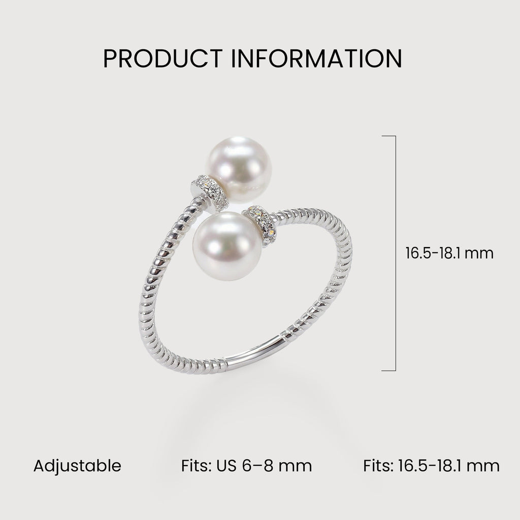 S925 Silver Double Pearl Adjustable Ring