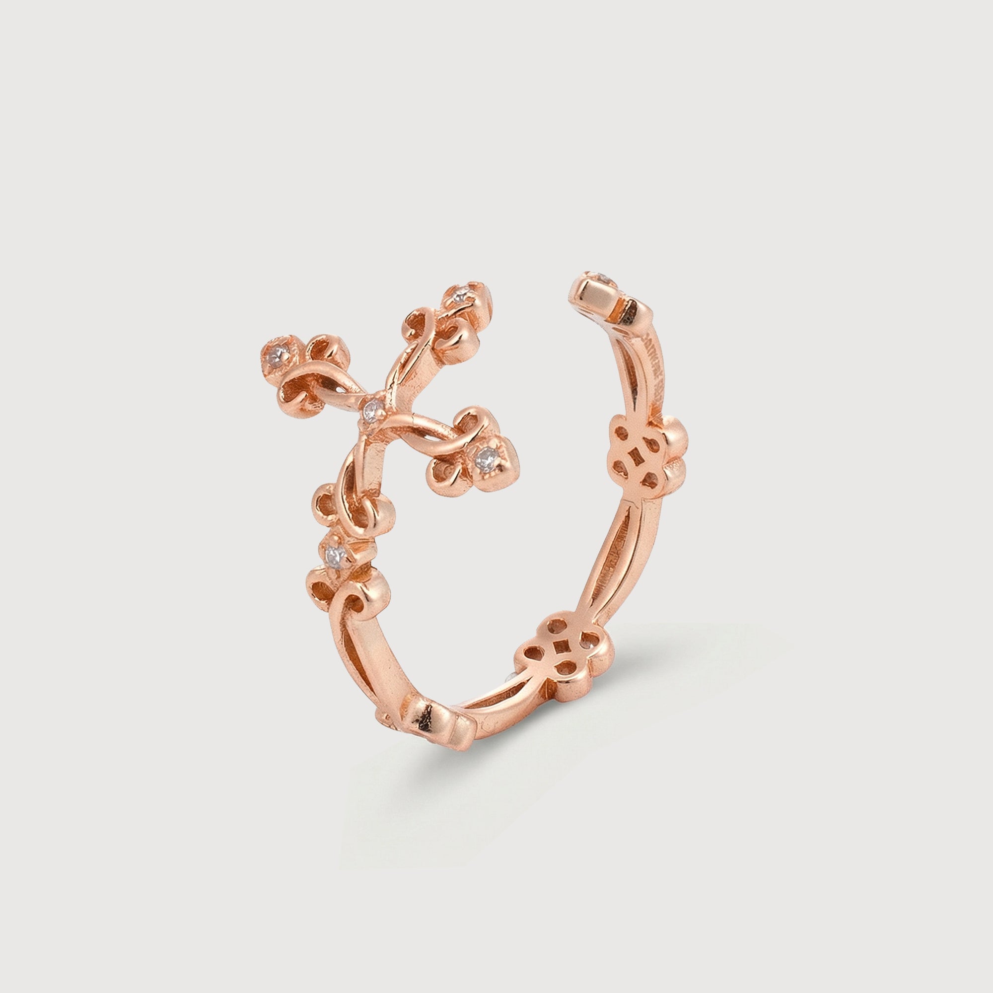 S925 Zircon Floral Filigree Adjustable Ring