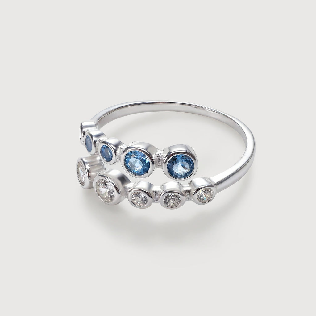 S925 Blue Zircon Double-Row Adjustable Ring