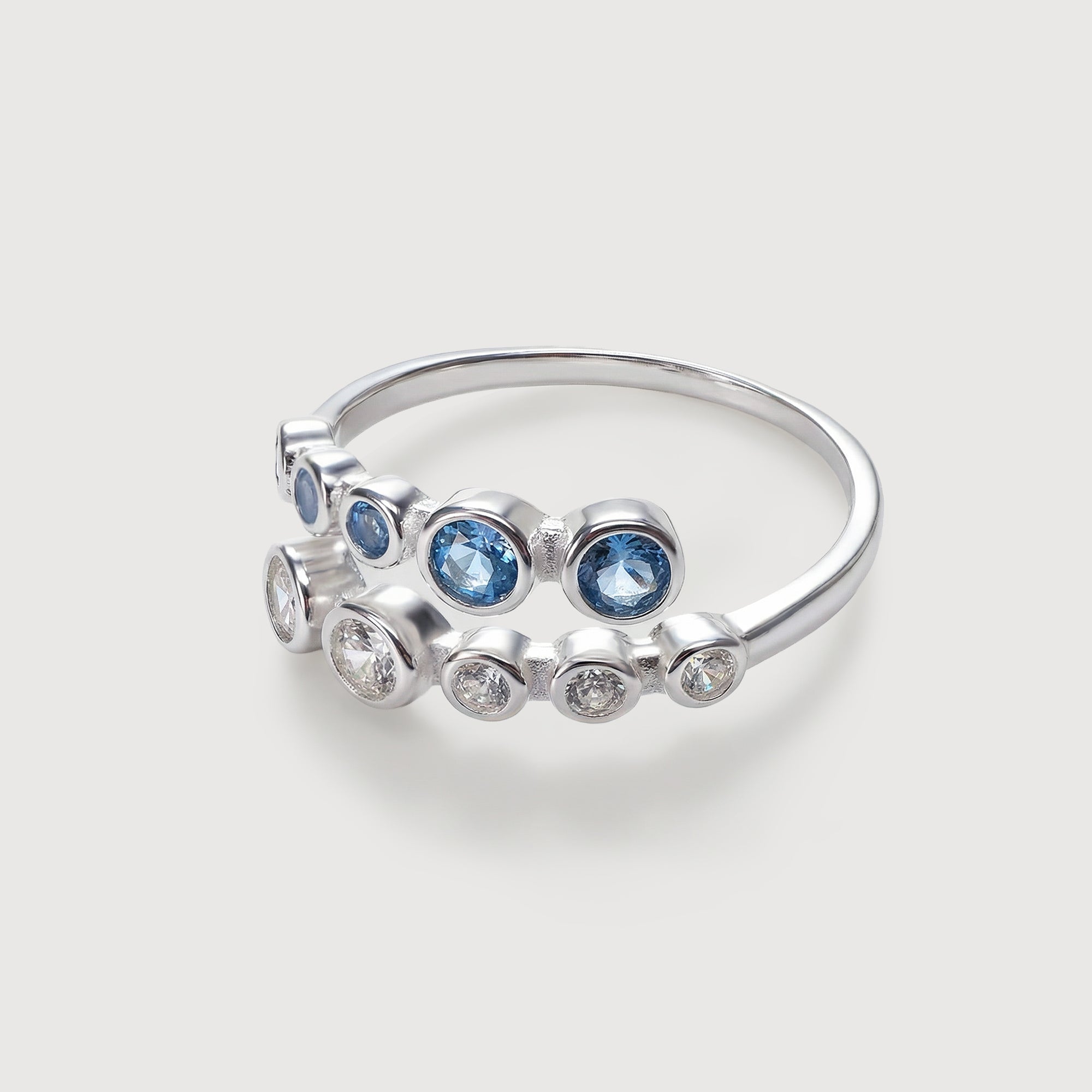 S925 Blue Zircon Double-Row Adjustable Ring