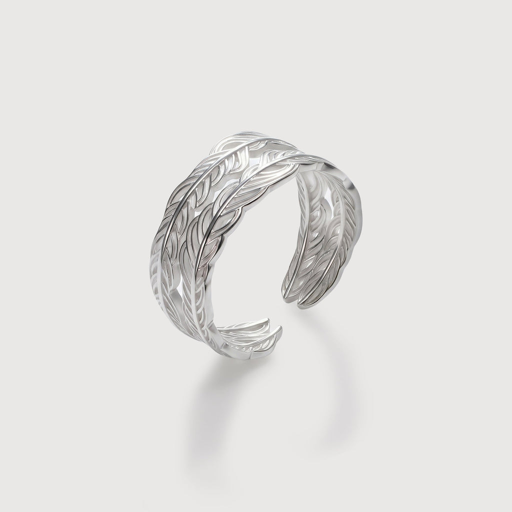 Layered Feather S925 Silver Open Ring