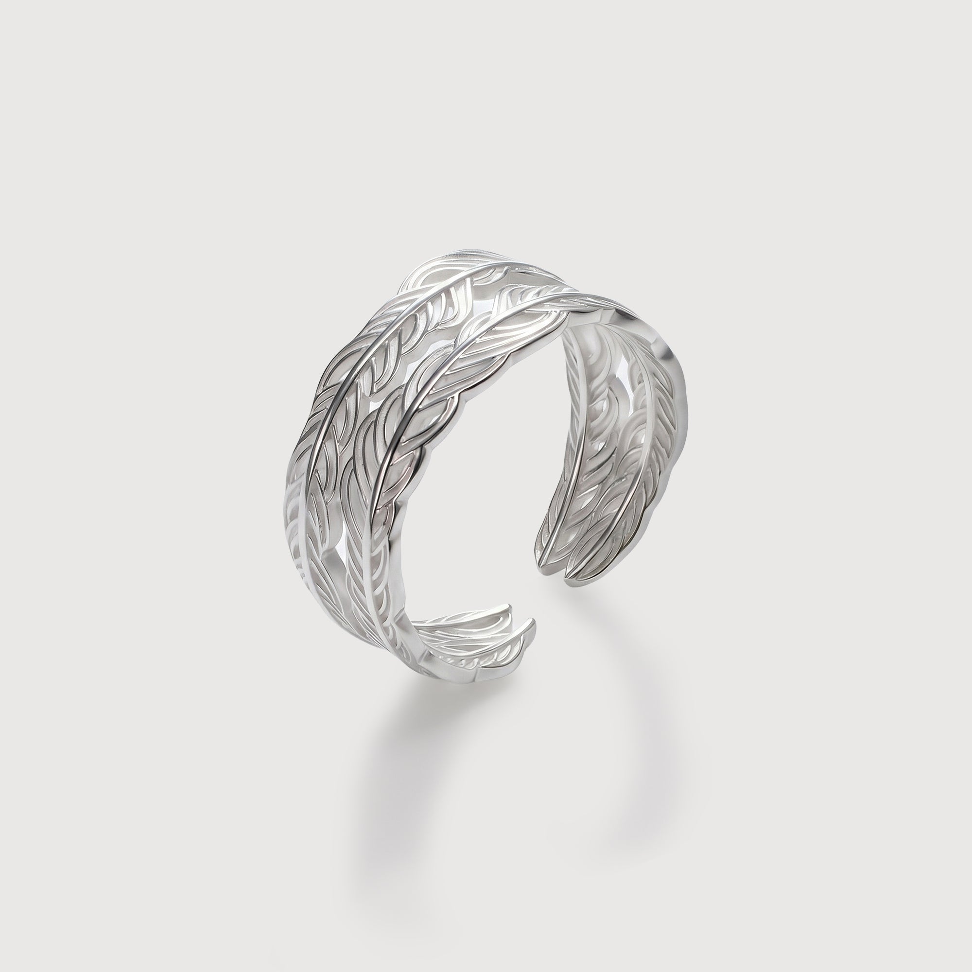 Layered Feather S925 Silver Open Ring