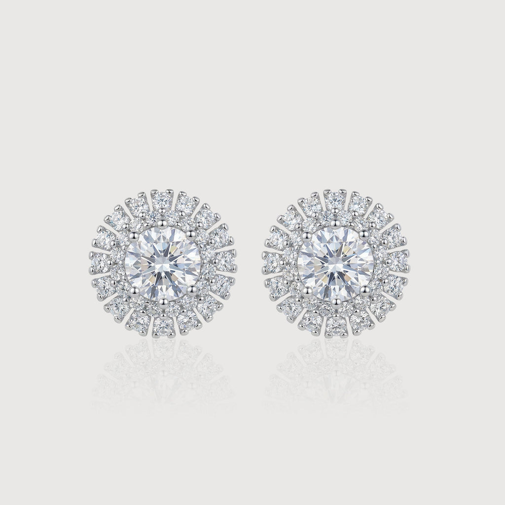 Round Halo Zircon Brass Stud Earrings