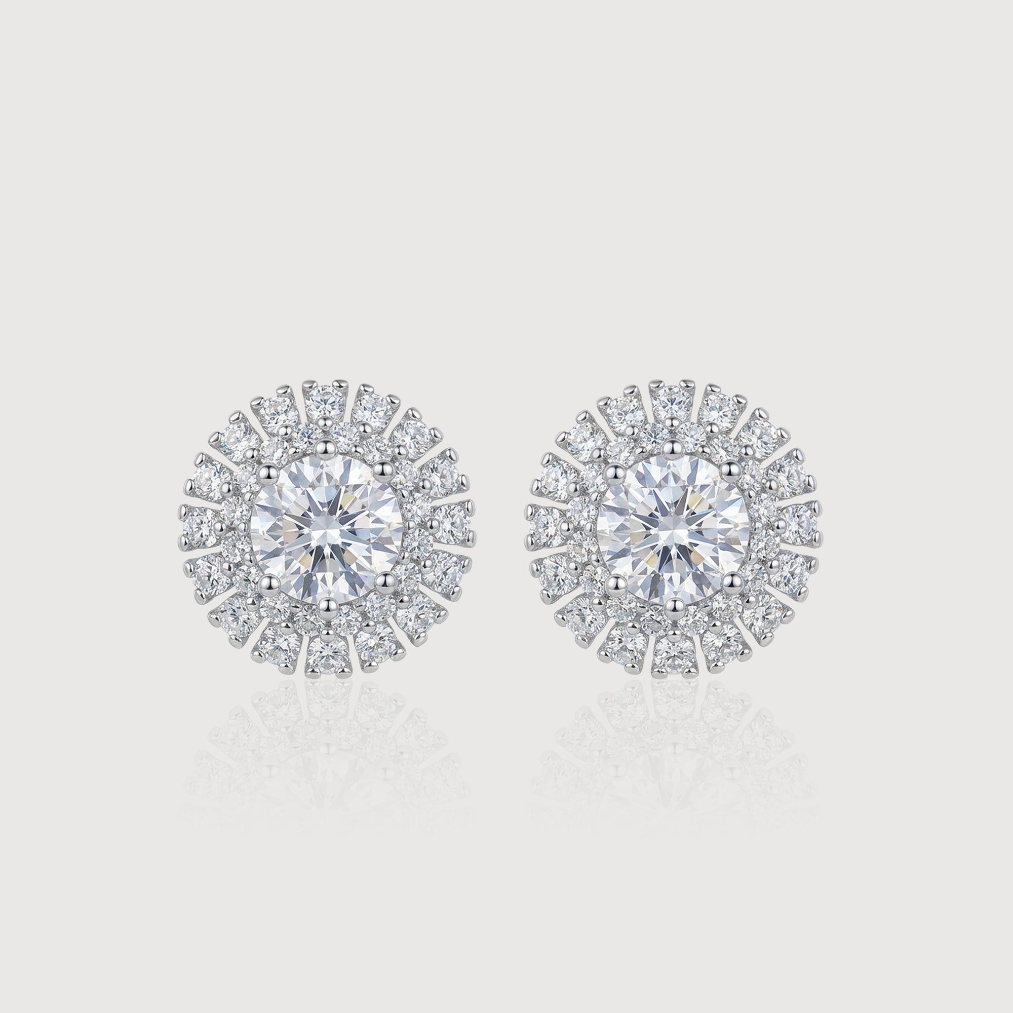 Round Halo Zircon Brass Stud Earrings