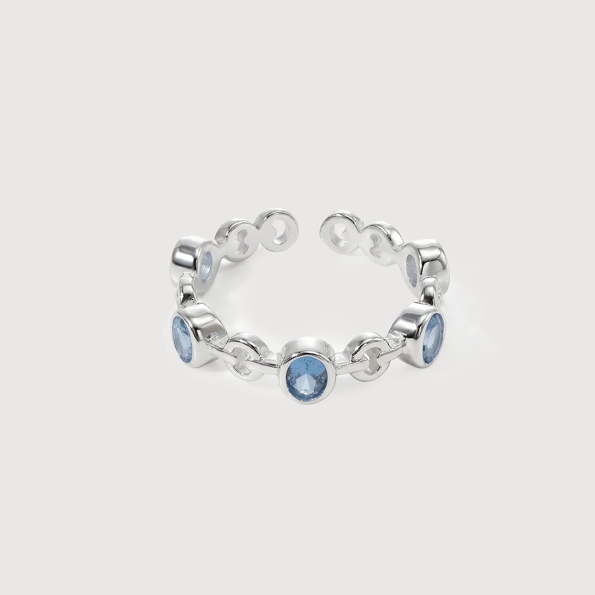 Adjustable S925 Bezel-Set Zircon Chain Ring