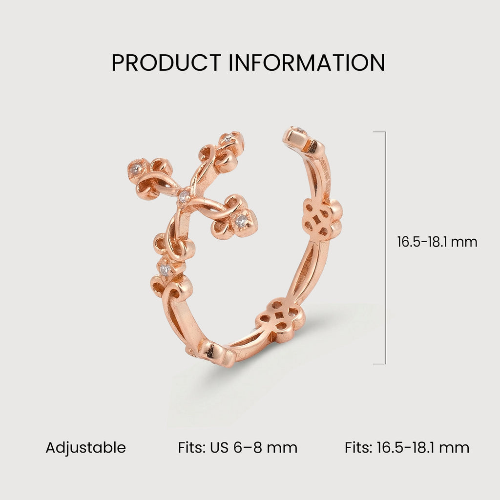 S925 Zircon Floral Filigree Adjustable Ring