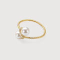 S925 Silver Double Pearl Adjustable Ring