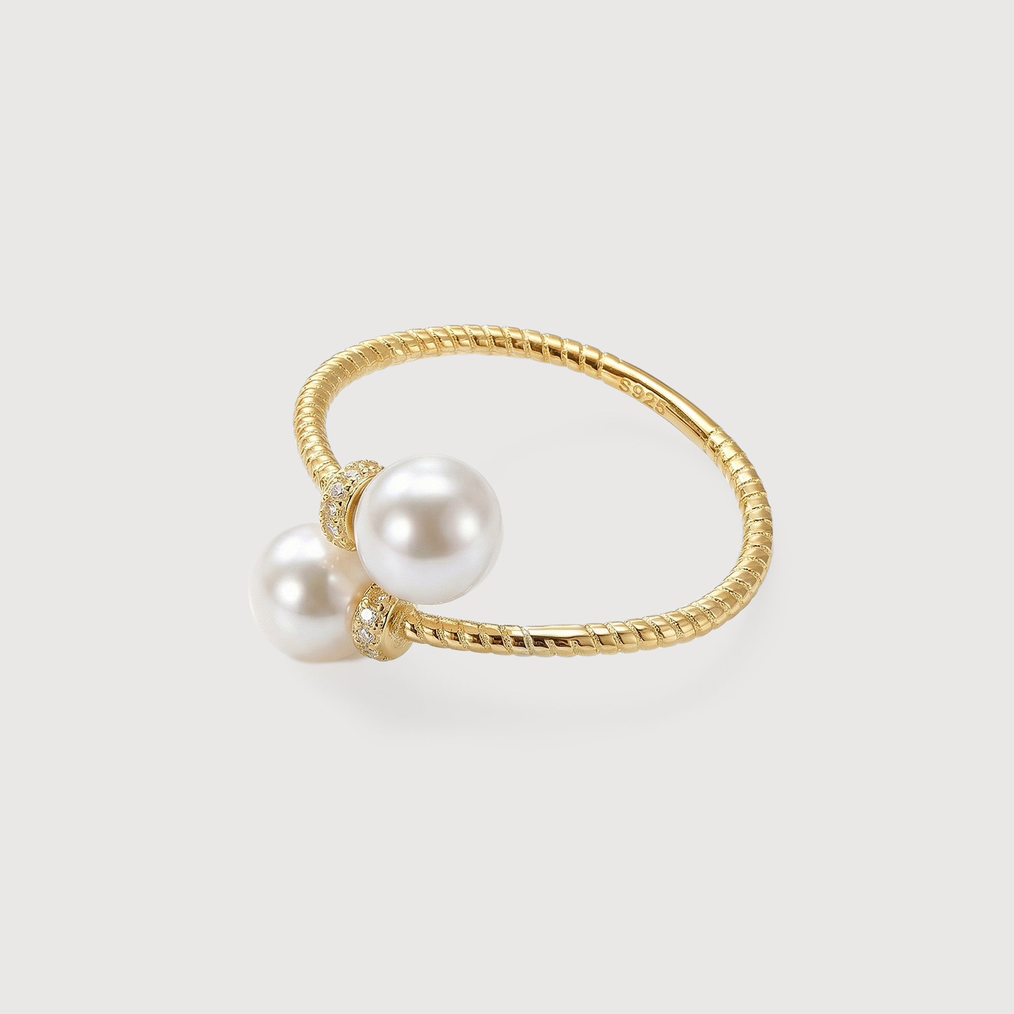 S925 Silver Double Pearl Adjustable Ring