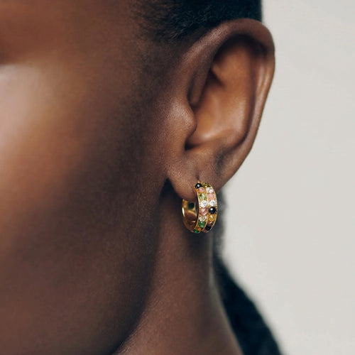 18K Gold-Plated Multicolor Zircon Hoop Earrings