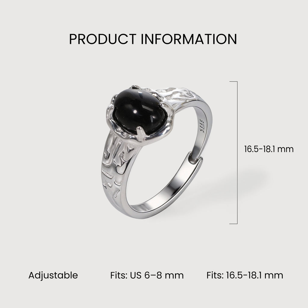 Natural Black Agate S925 Silver Ring