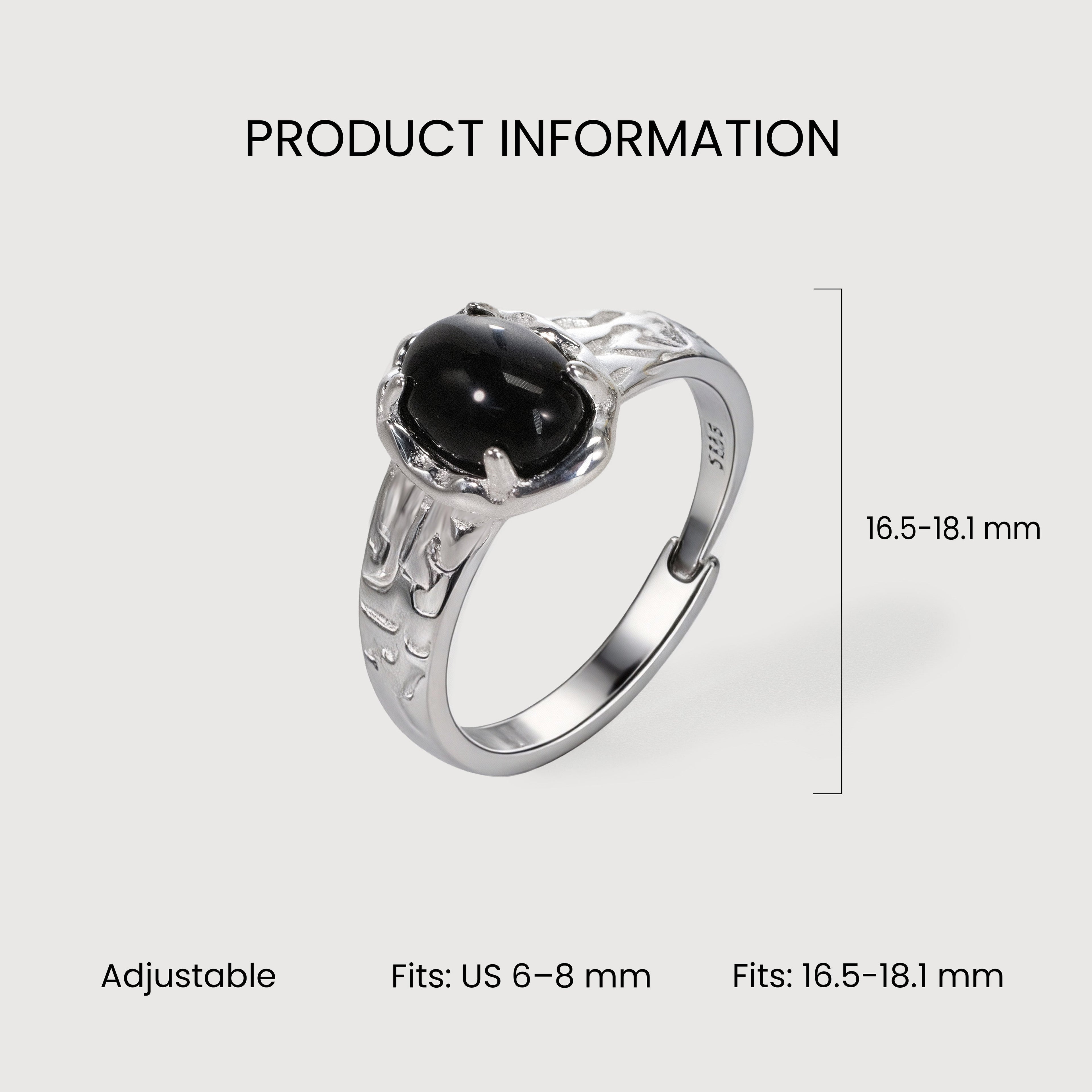 Natural Black Agate S925 Silver Ring