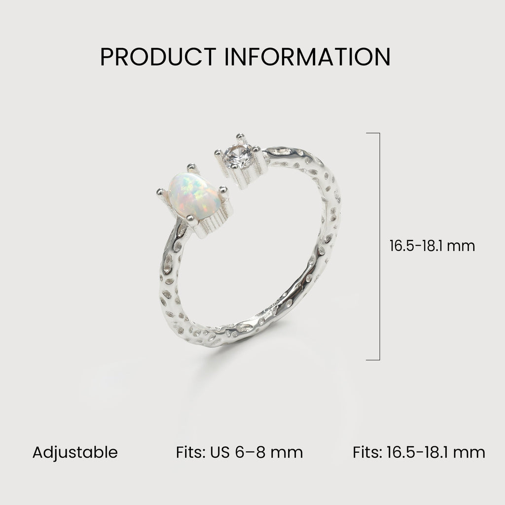 S925 Silver Opal and Zircon Open Ring