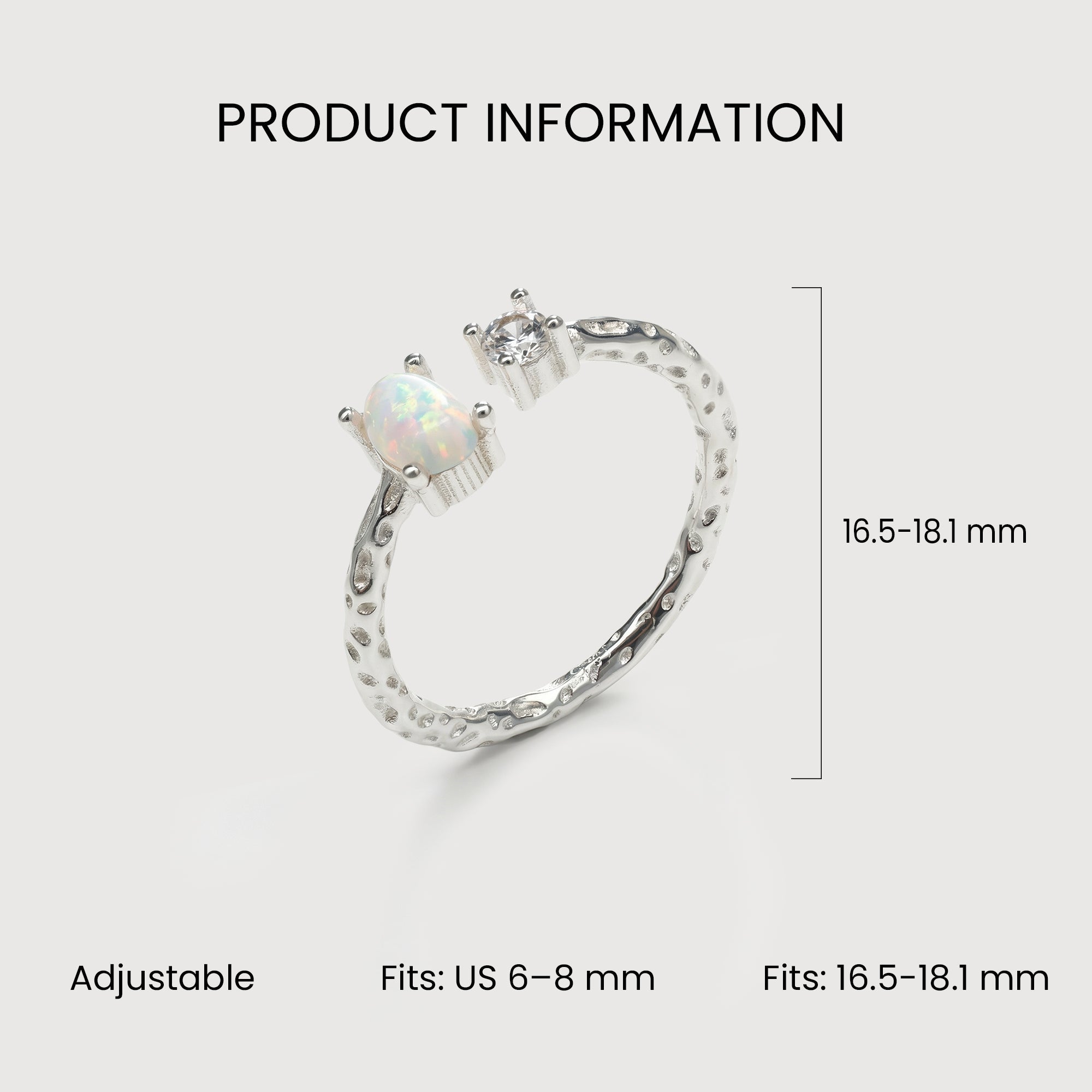 S925 Silver Opal and Zircon Open Ring