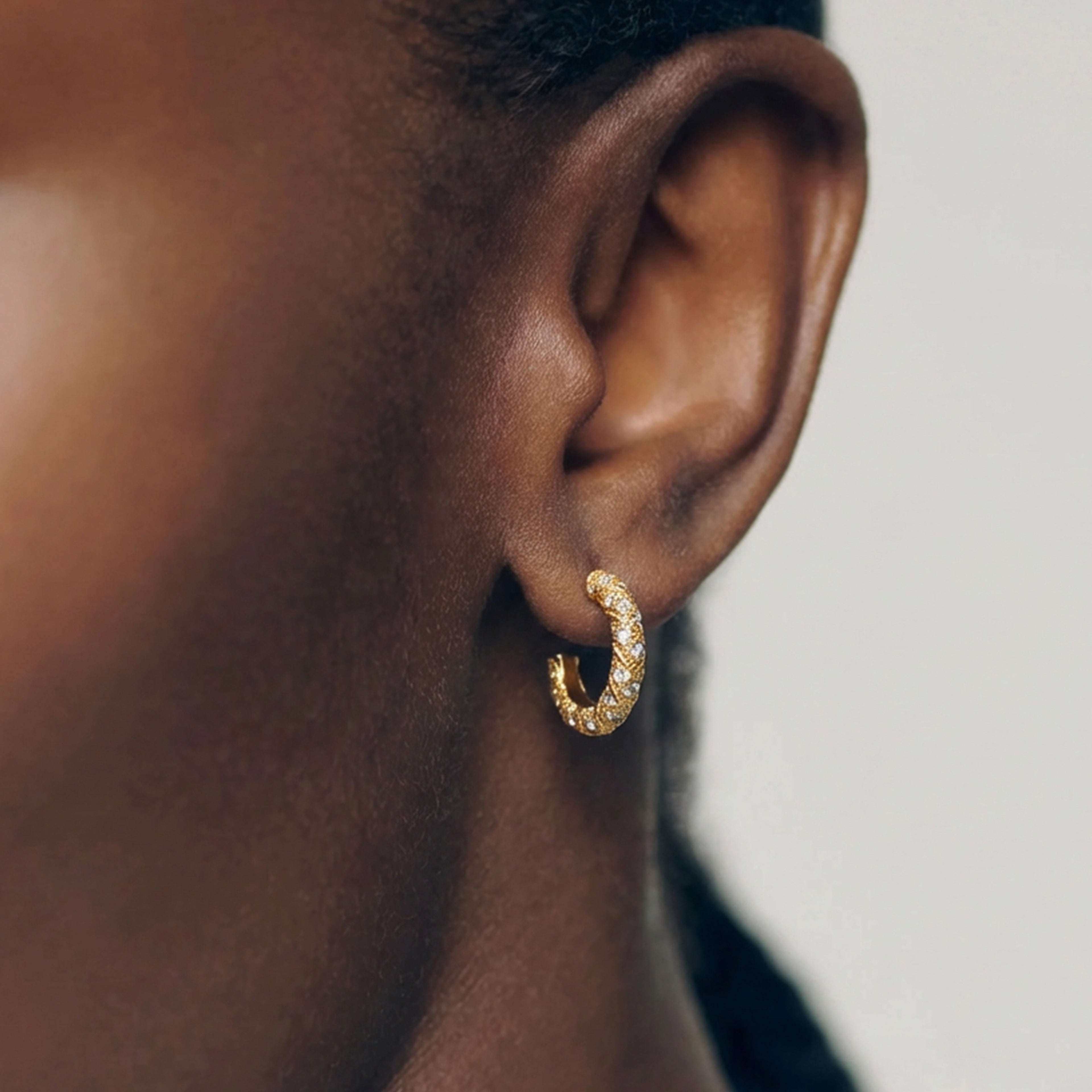 18K Gold-Plated Textured Zircon Hoop Earrings