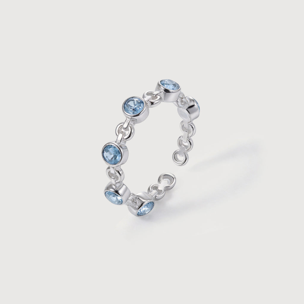 Adjustable S925 Bezel-Set Zircon Chain Ring
