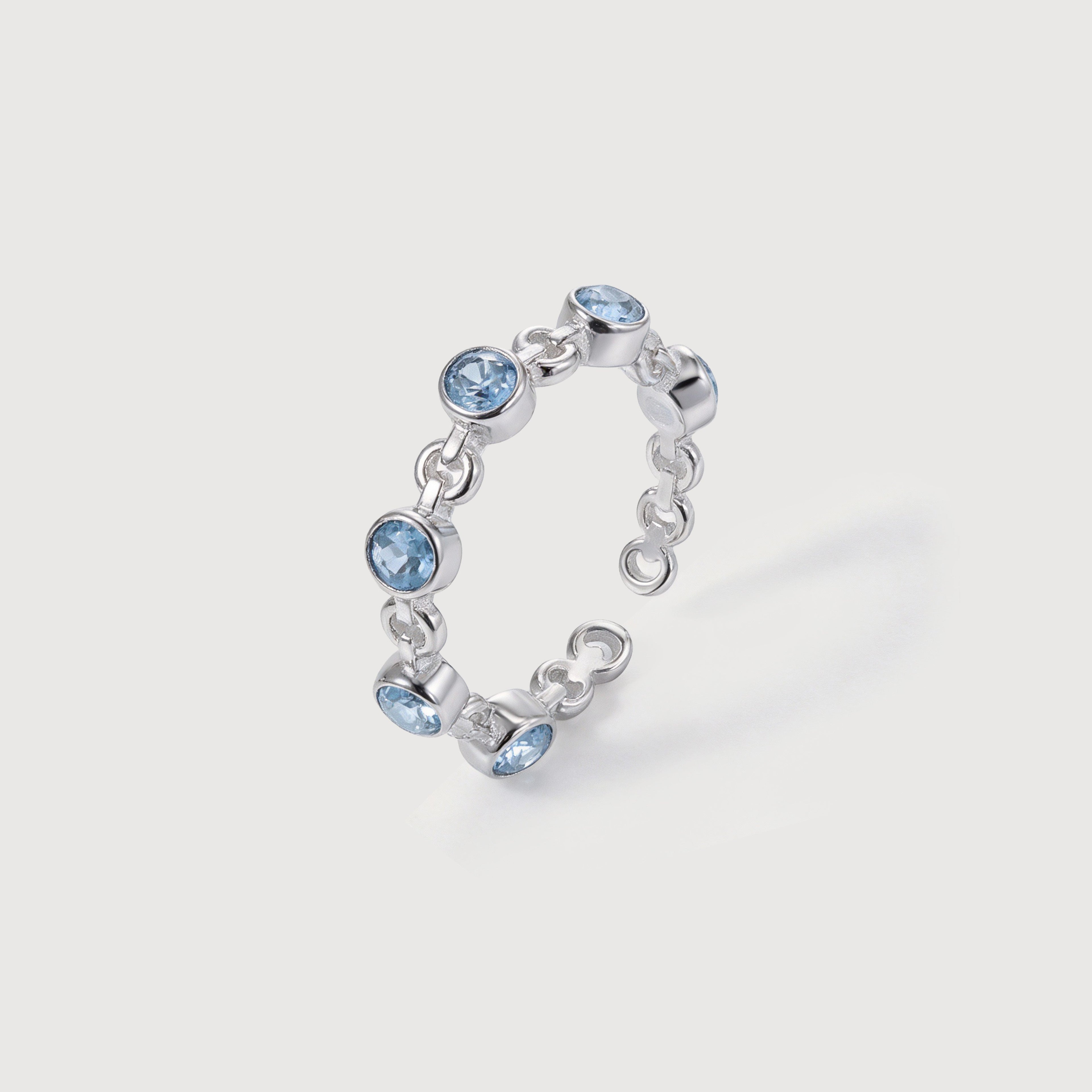 Adjustable S925 Bezel-Set Zircon Chain Ring