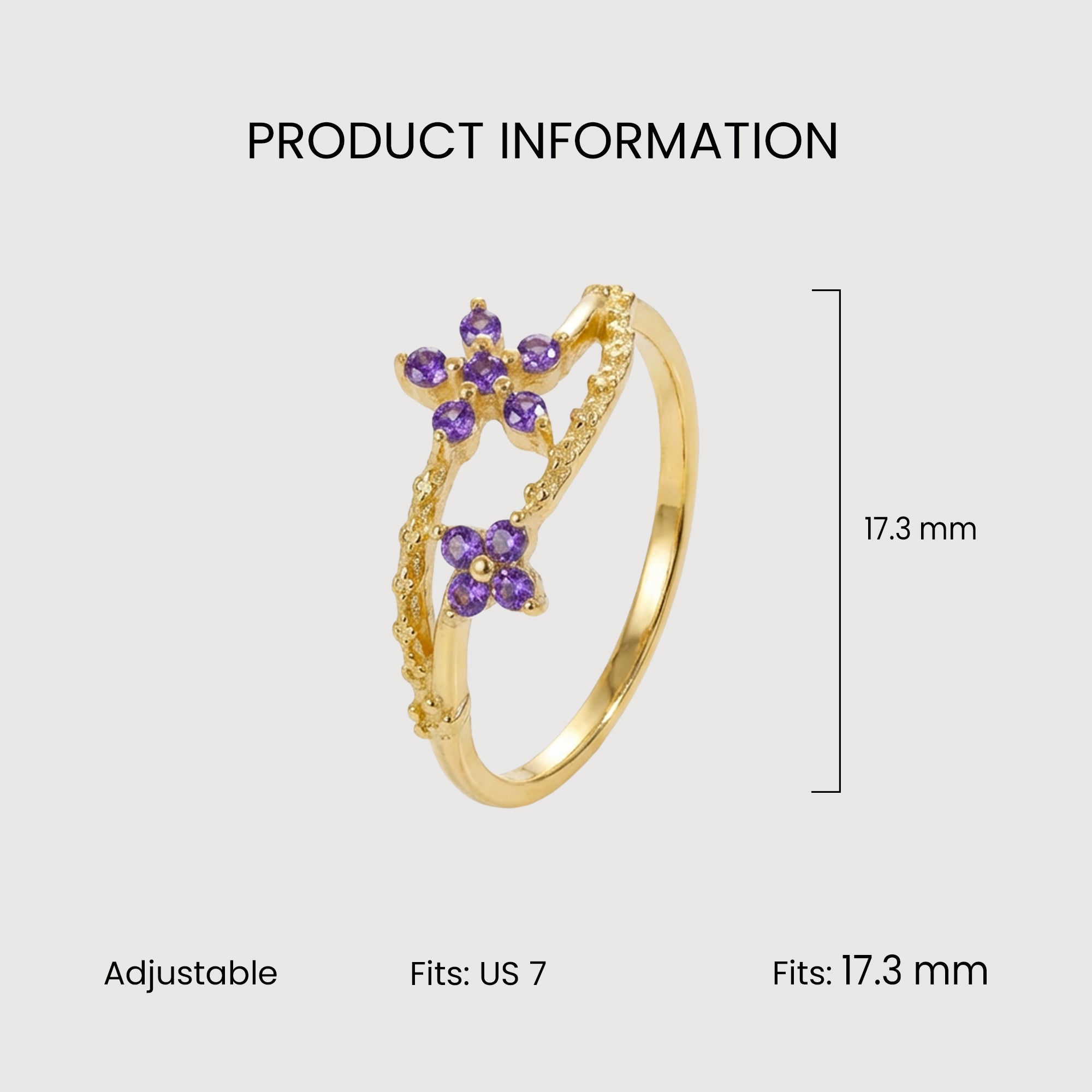 18K Gold-Plated S925 Purple CZ Floral Ring