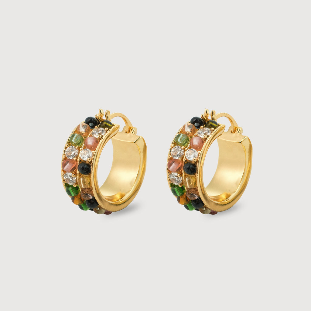 18K Gold-Plated Multicolor Zircon Hoop Earrings
