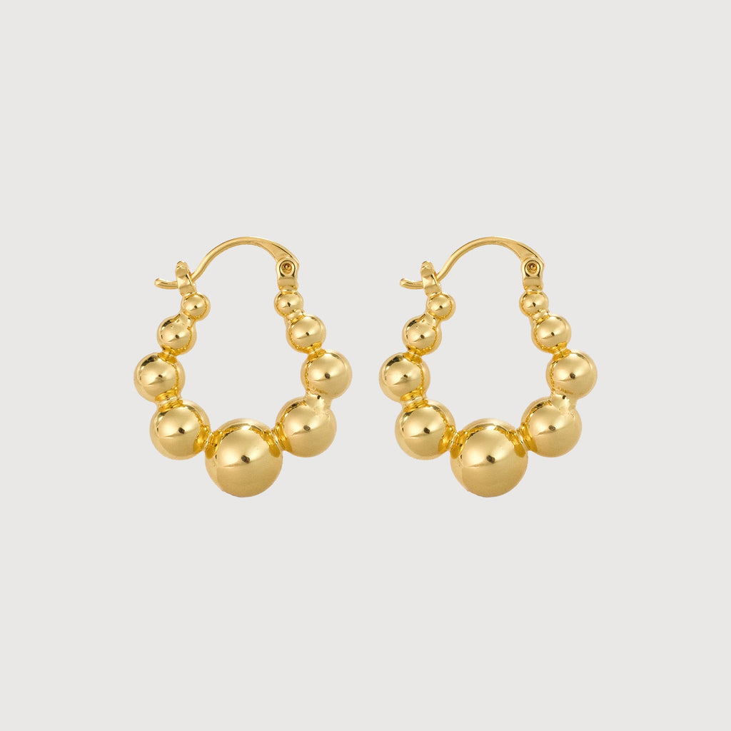 18K Gold-Plated Graduated Bead Hoop Earrings