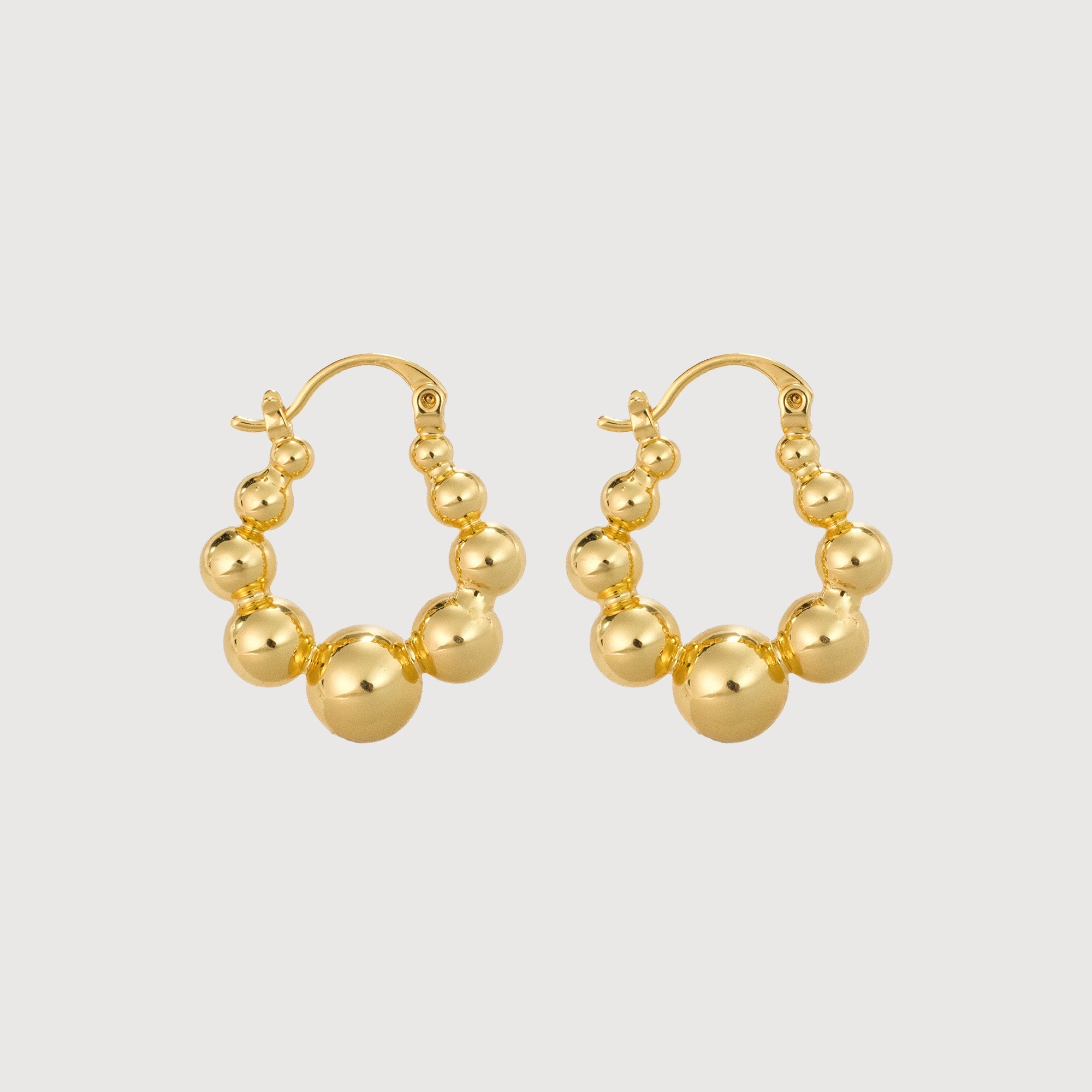 18K Gold-Plated Graduated Bead Hoop Earrings