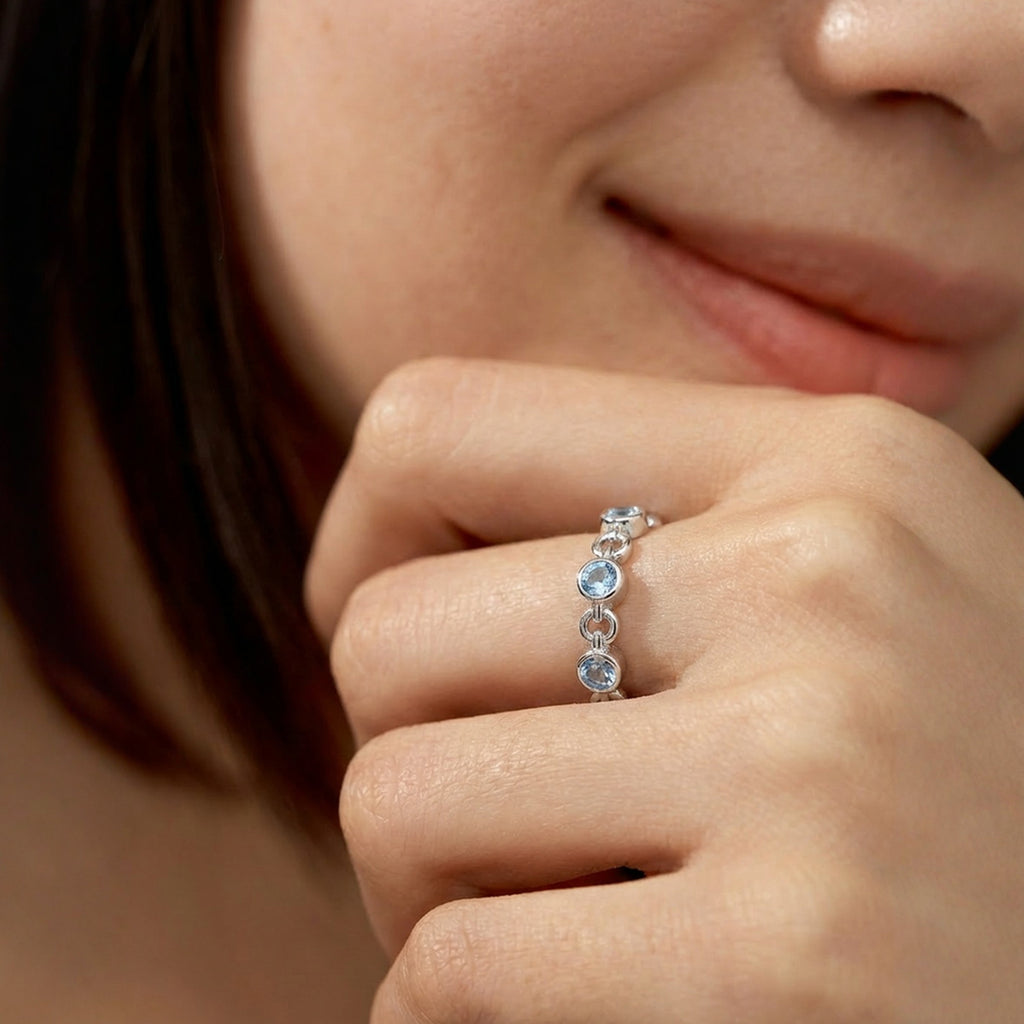 Adjustable S925 Bezel-Set Zircon Chain Ring