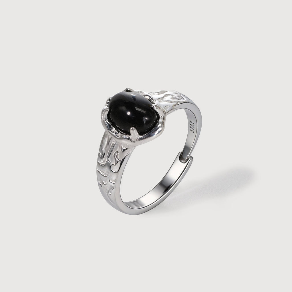 Natural Black Agate S925 Silver Ring