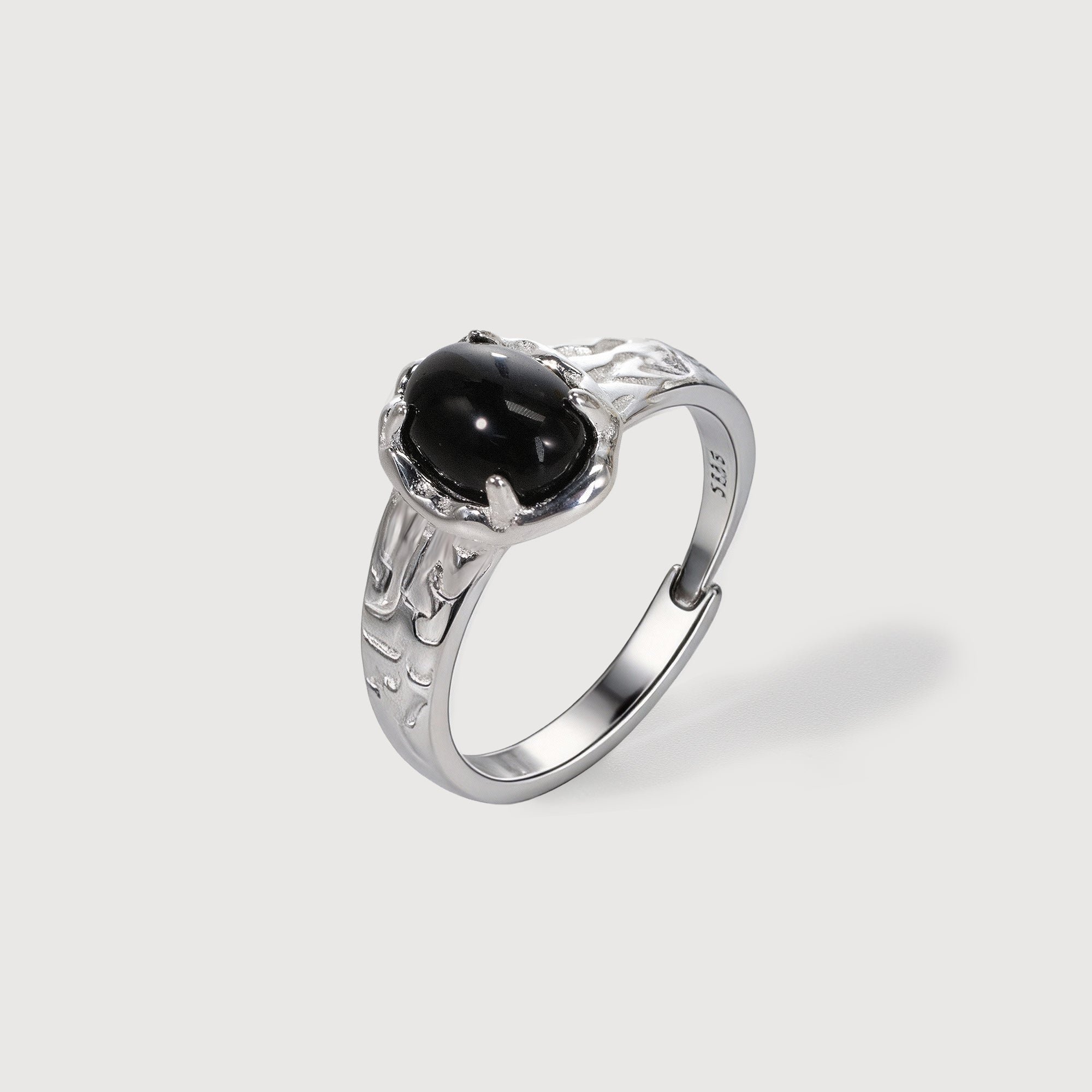 Natural Black Agate S925 Silver Ring