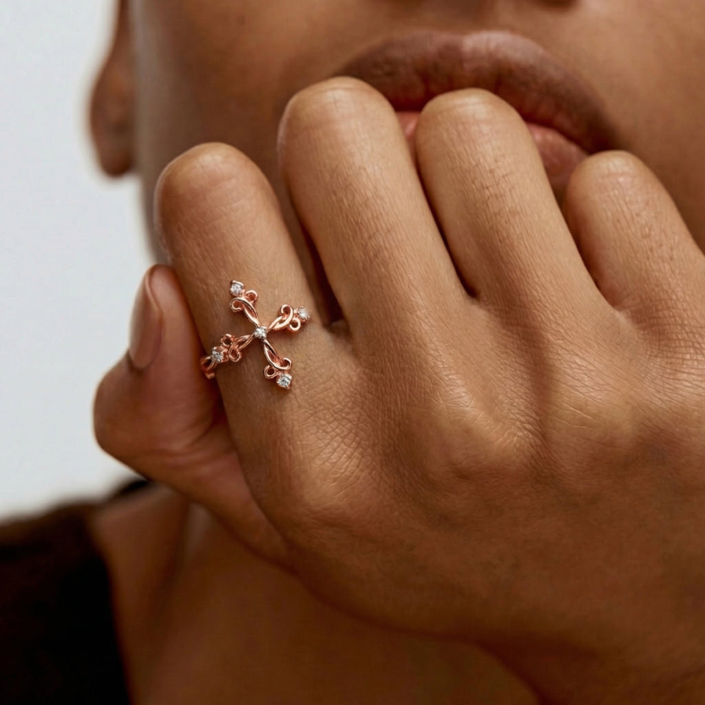 S925 Zircon Floral Filigree Adjustable Ring