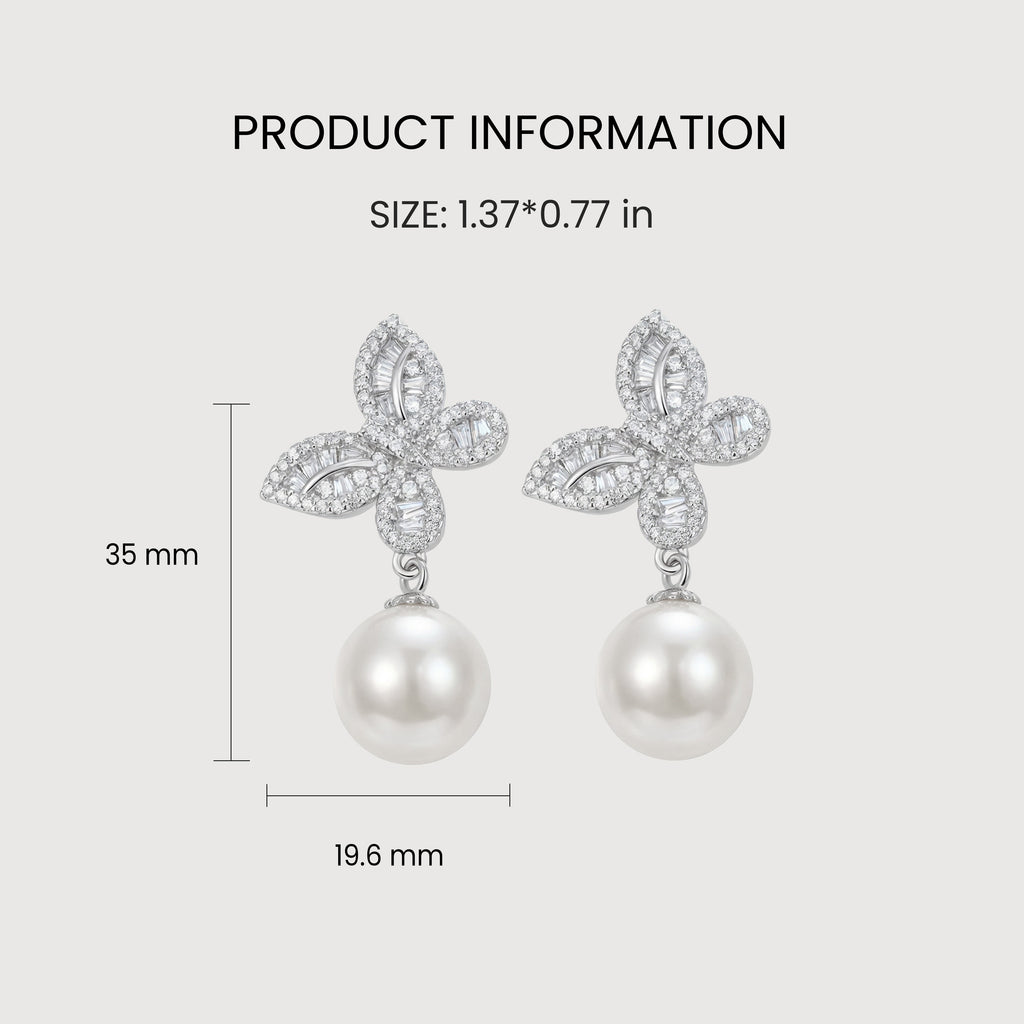 Zircon Butterfly Pearl Drop Earrings