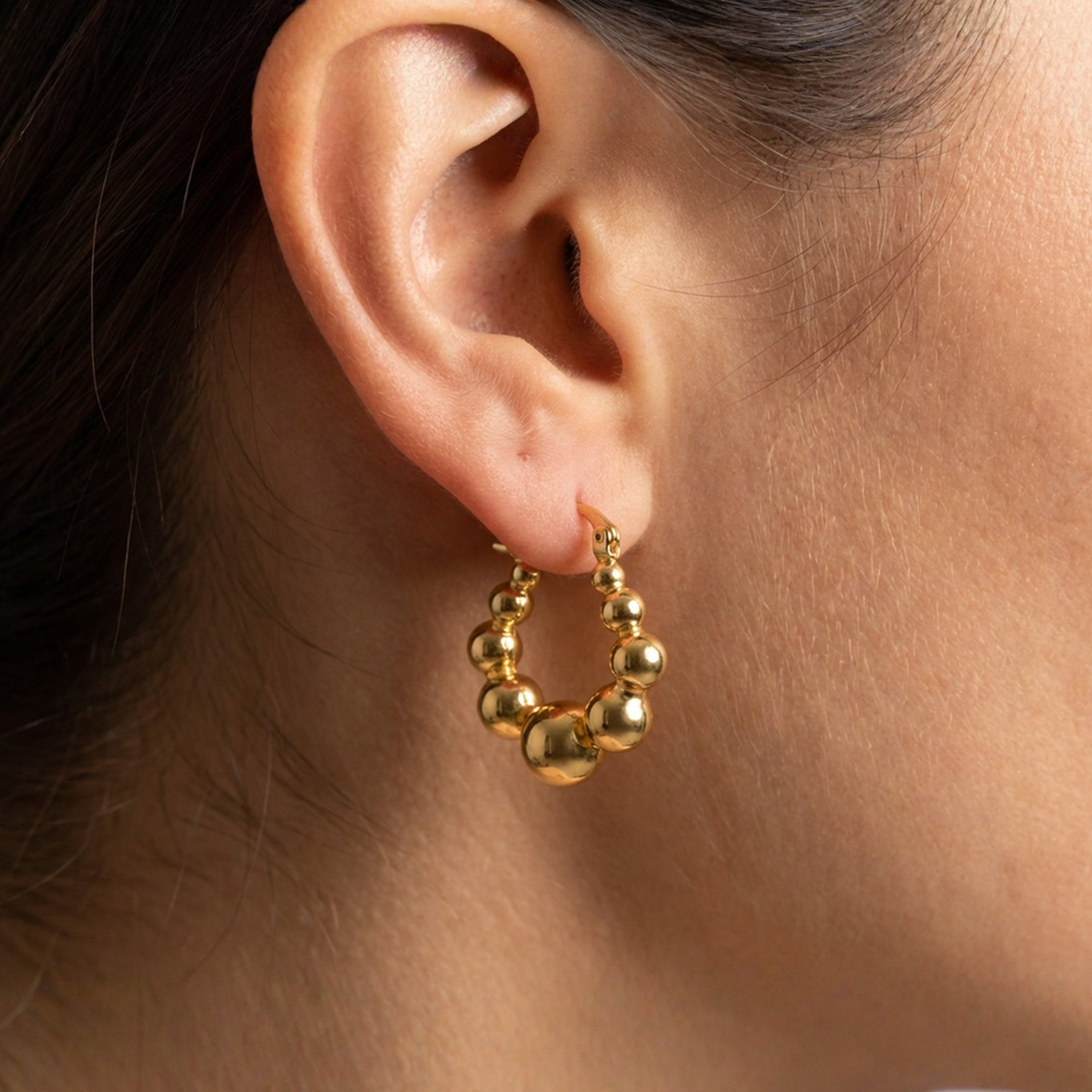 18K Gold-Plated Graduated Bead Hoop Earrings