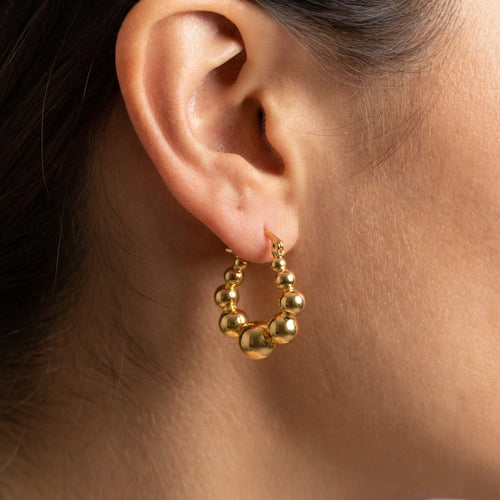 18K Gold-Plated Graduated Bead Hoop Earrings