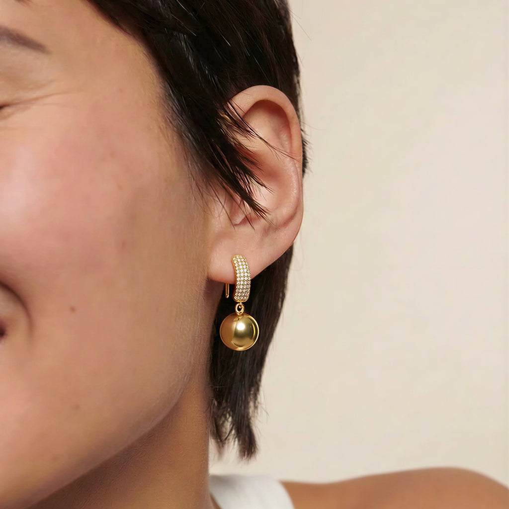 Zircon Bar & Faux Pearl Drop Earrings