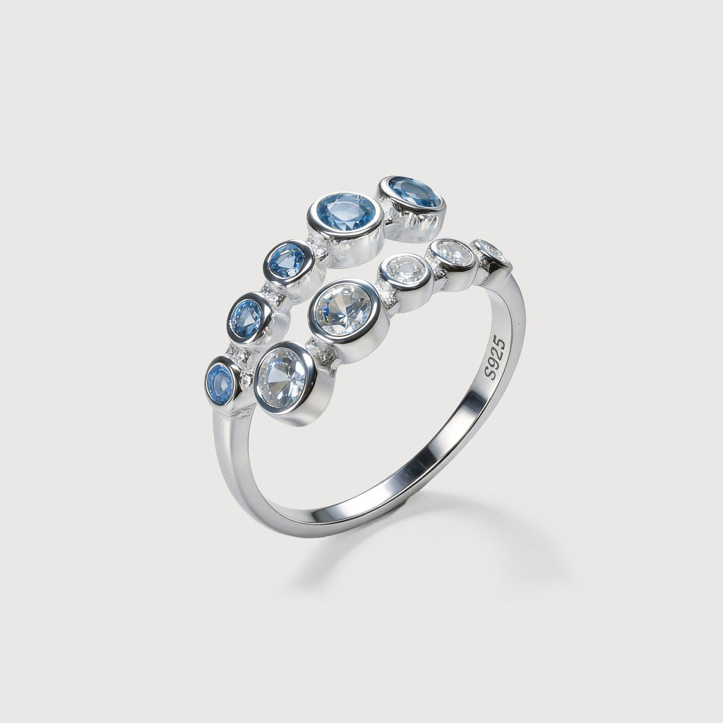 S925 Blue Zircon Double-Row Adjustable Ring