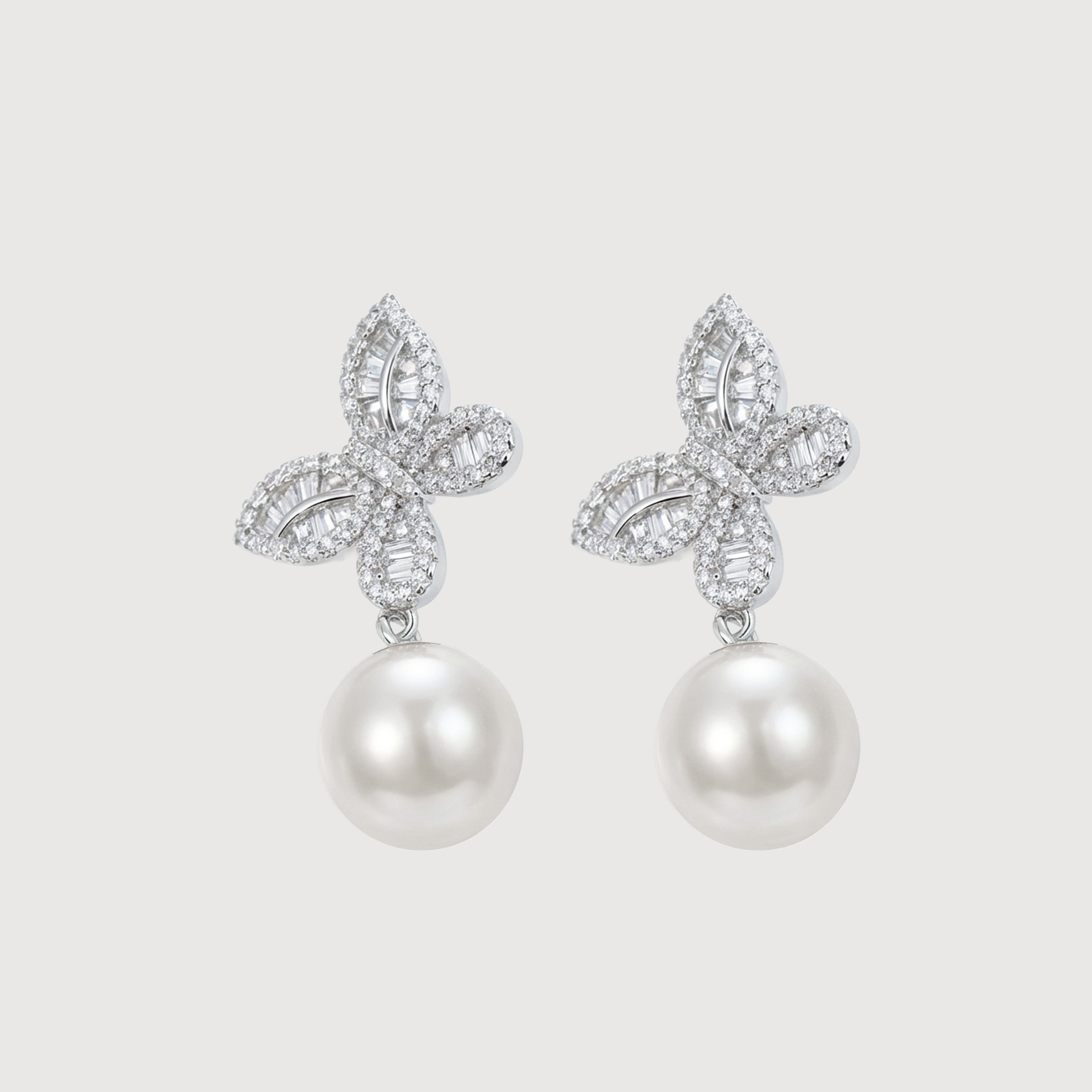 Zircon Butterfly Pearl Drop Earrings