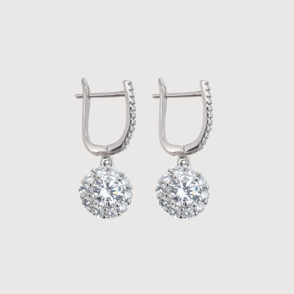 Round Halo Zircon Brass Drop Earrings