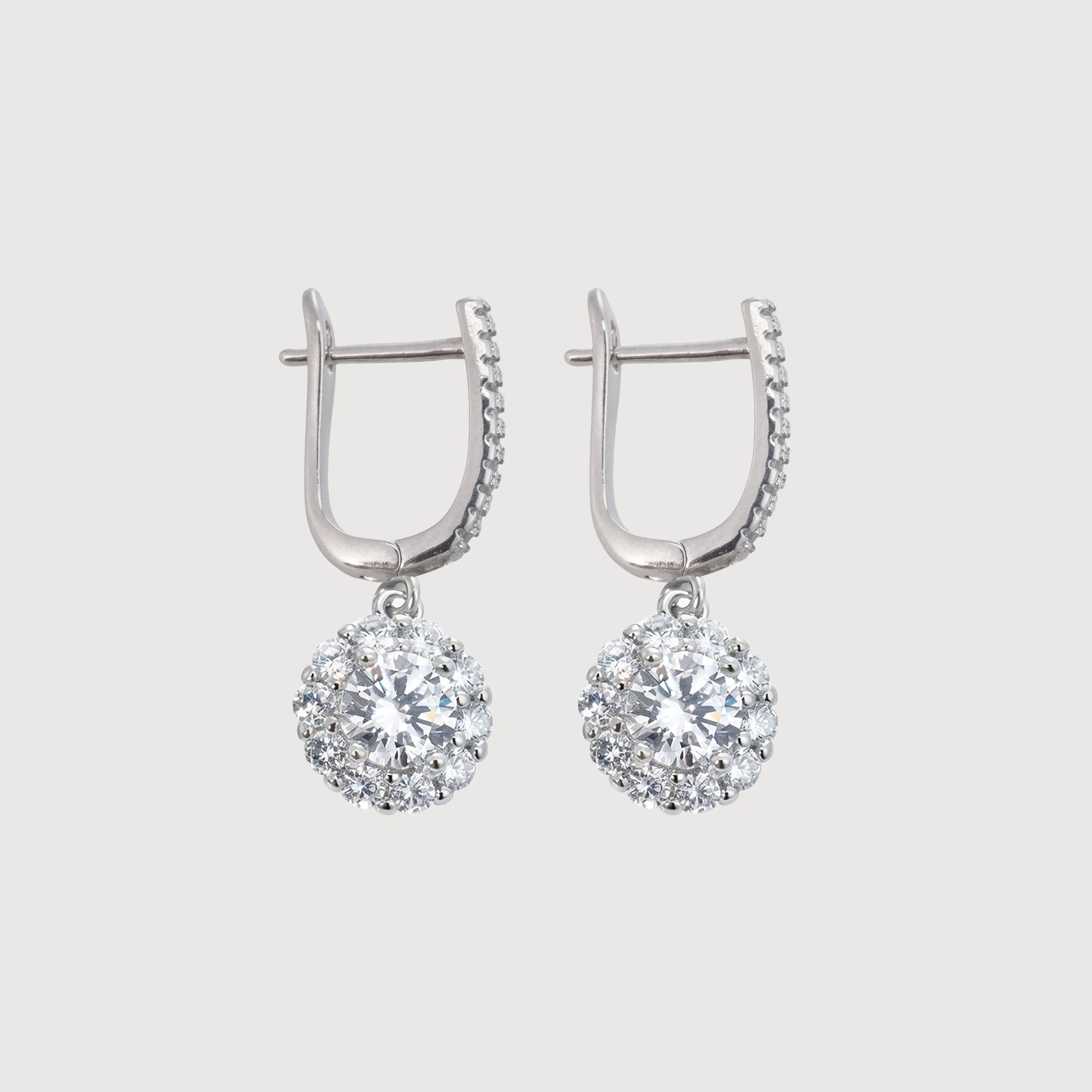 Round Halo Zircon Brass Drop Earrings