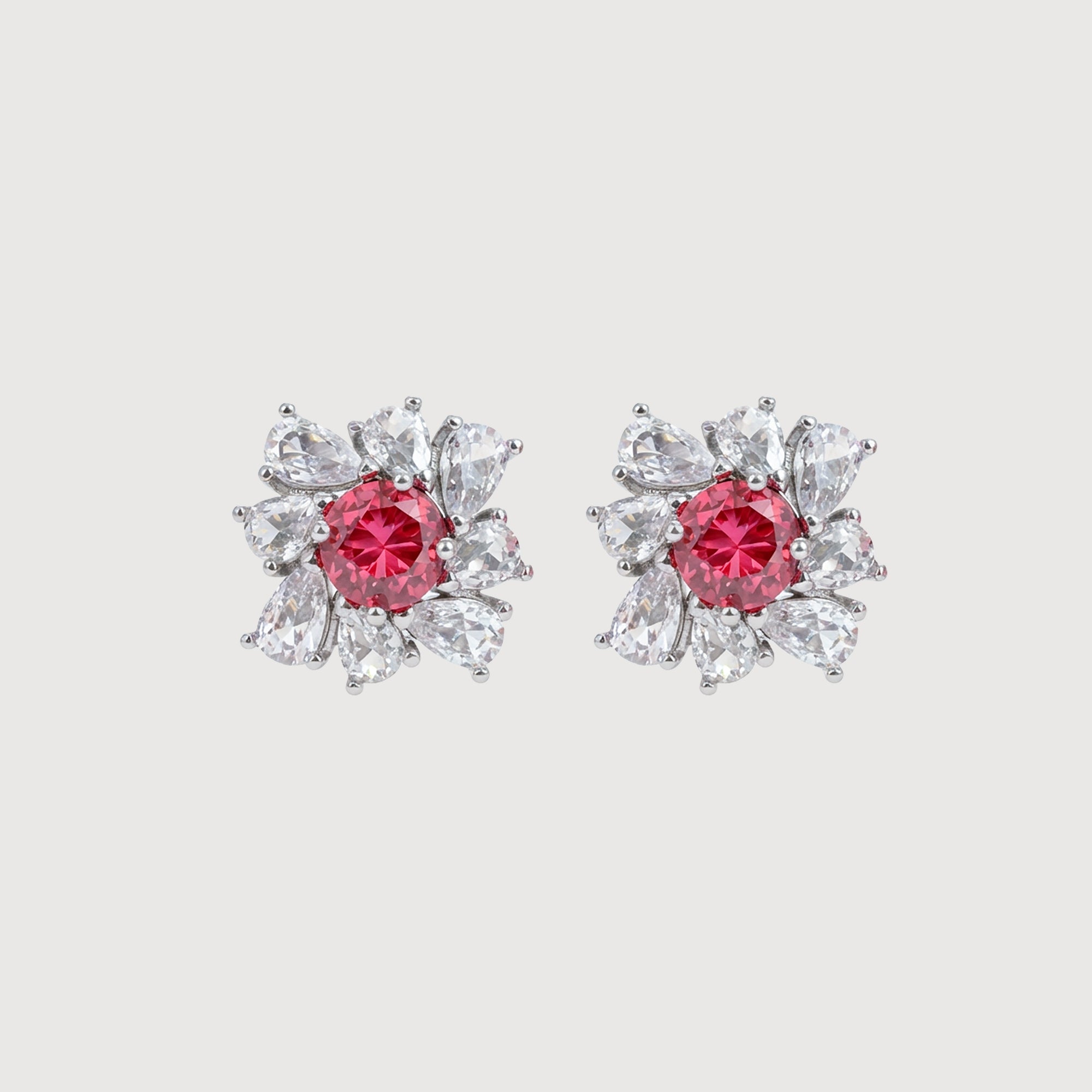 Pink Floral Zircon Brass Stud Earrings
