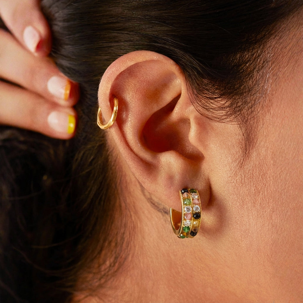 18K Gold-Plated Multicolor Zircon Hoop Earrings