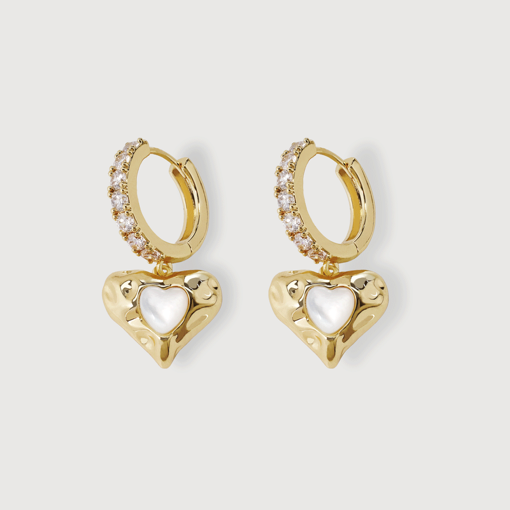 Pearl-Effect Heart Zirconia Hoop Earrings