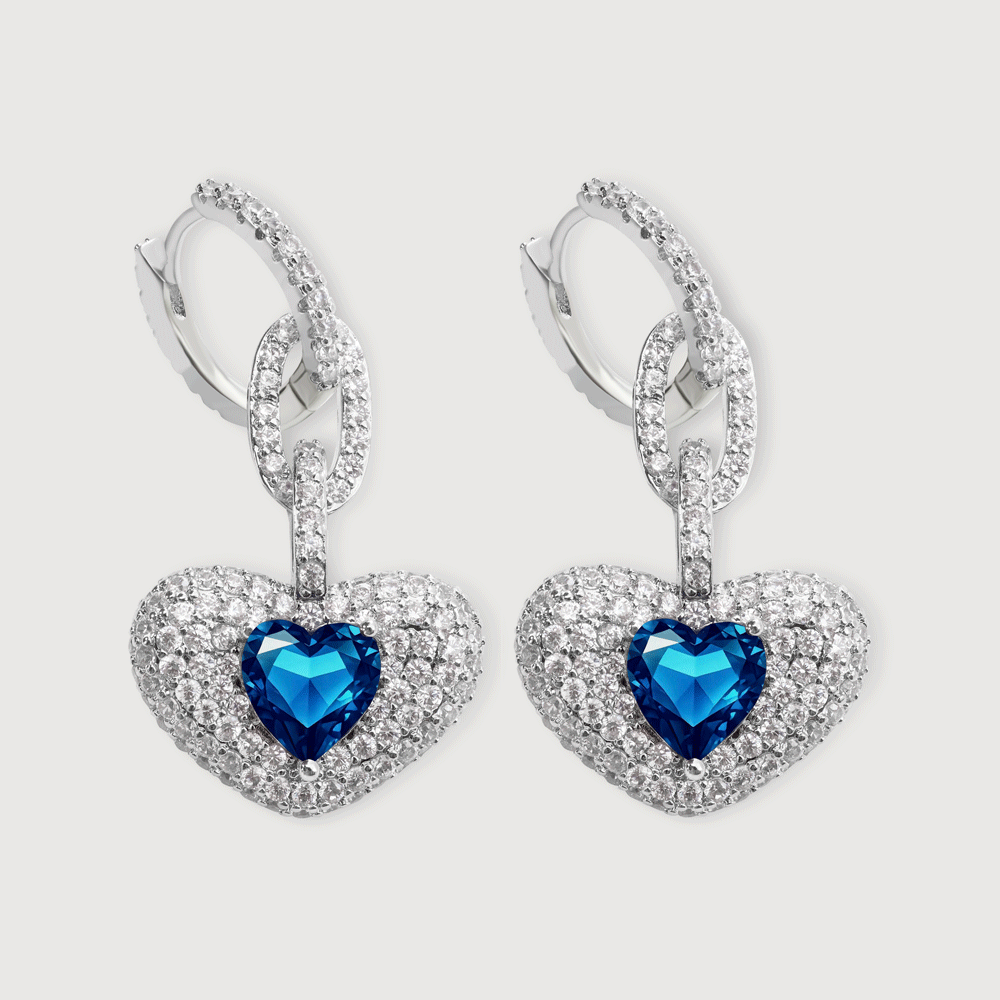 Blue Heart Pavé Link Drop Earrings