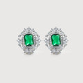 Emerald-Cut Green Zircon Halo Stud Earrings