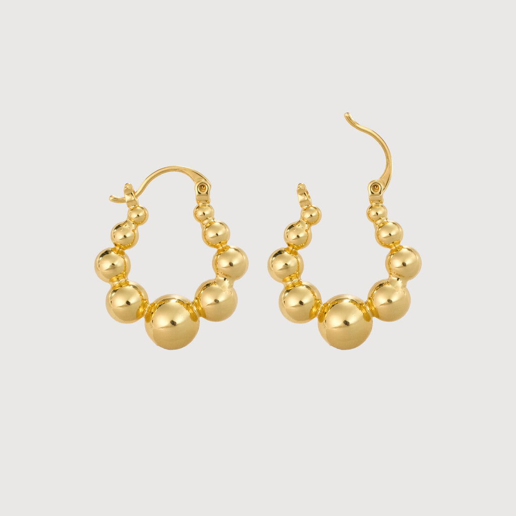 18K Gold-Plated Graduated Bead Hoop Earrings